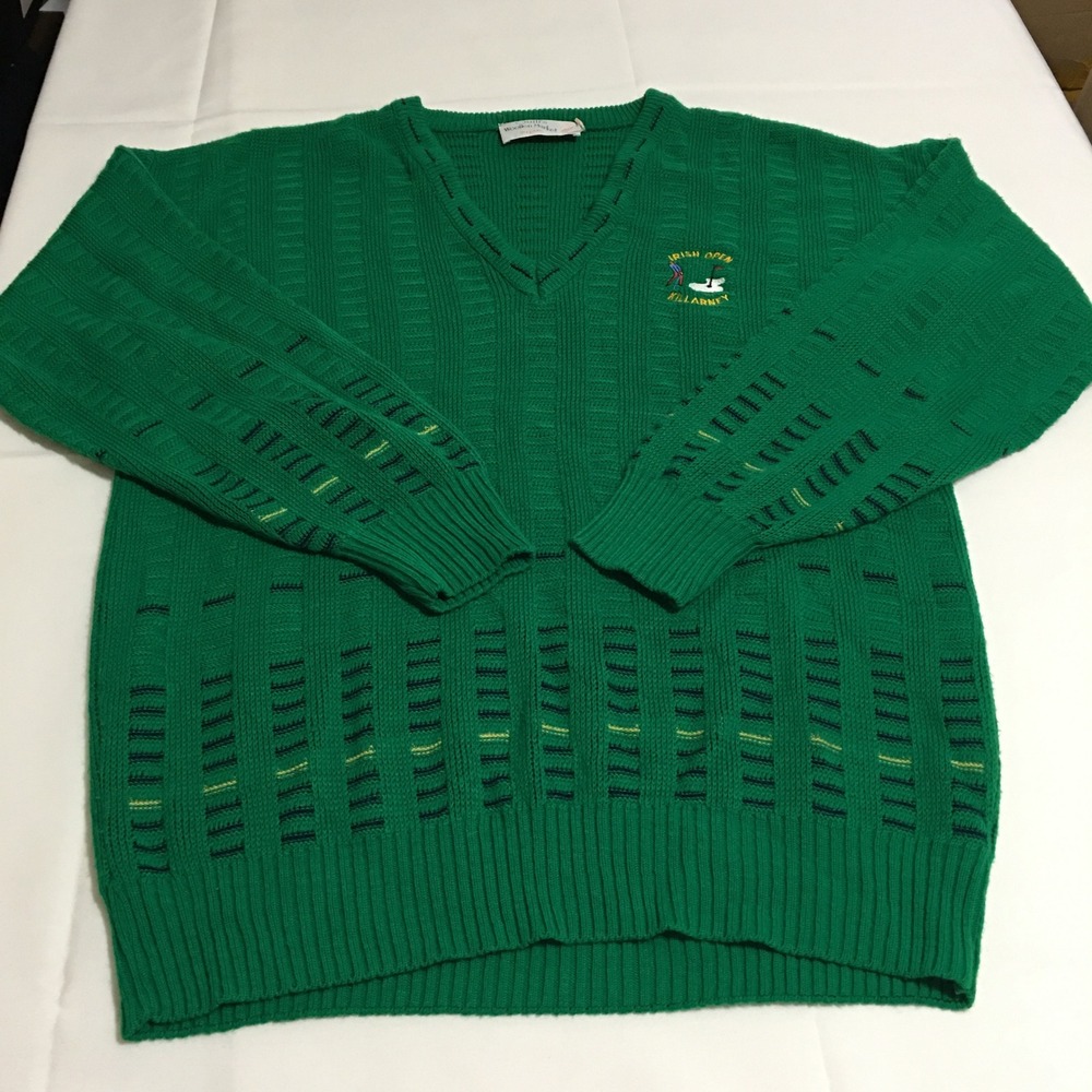 Quill's Woollen Market Sweater Mens 2XL Green Ireland Golf